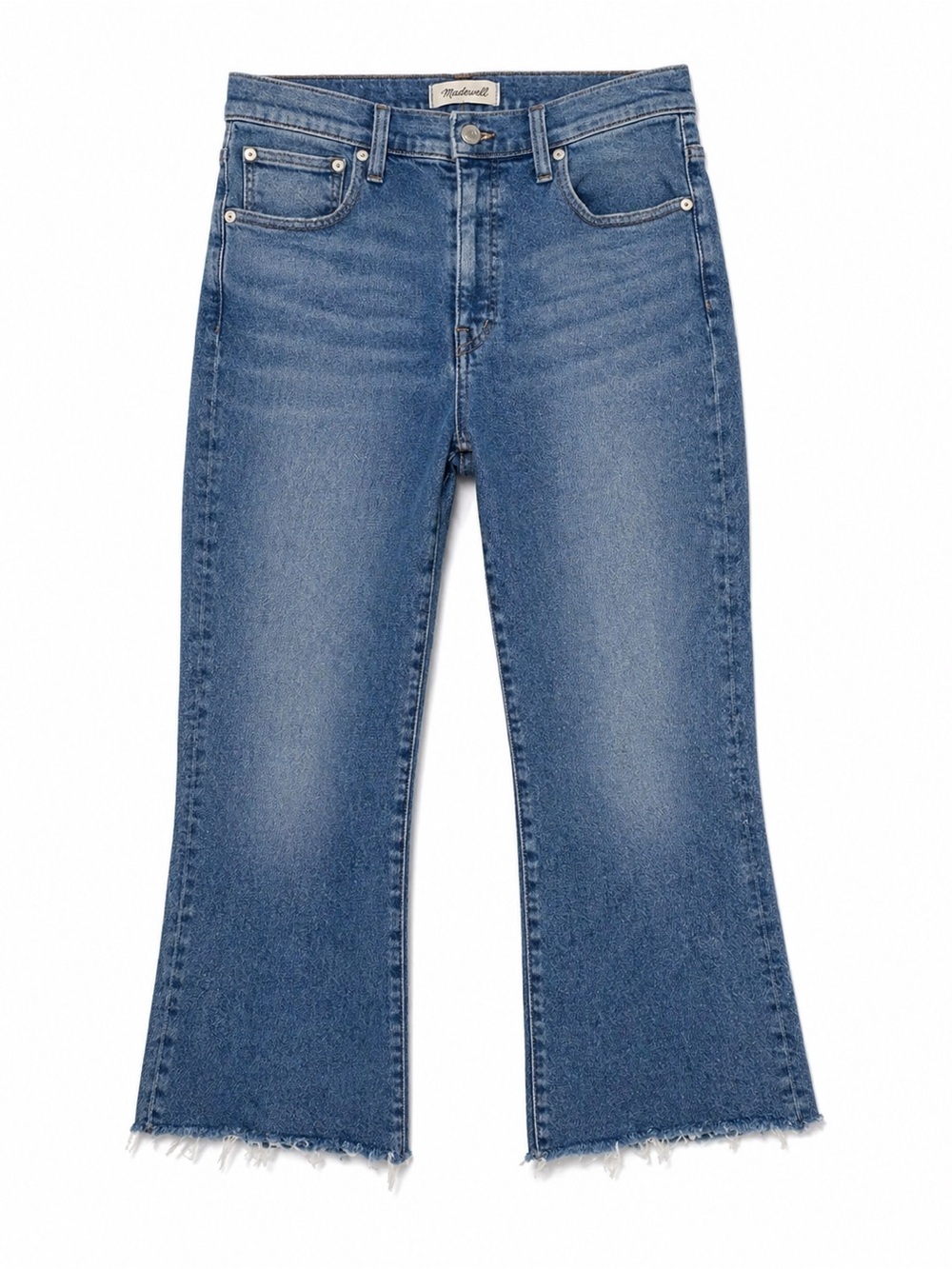 Madewell Cali Demi Boot Jeans 32 High Rise Raw Hem Y2K Flare Denim